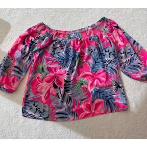 Lilly Pulitzer Off The Shoulder Smocked Floral Print Top Blouse Women's Medium